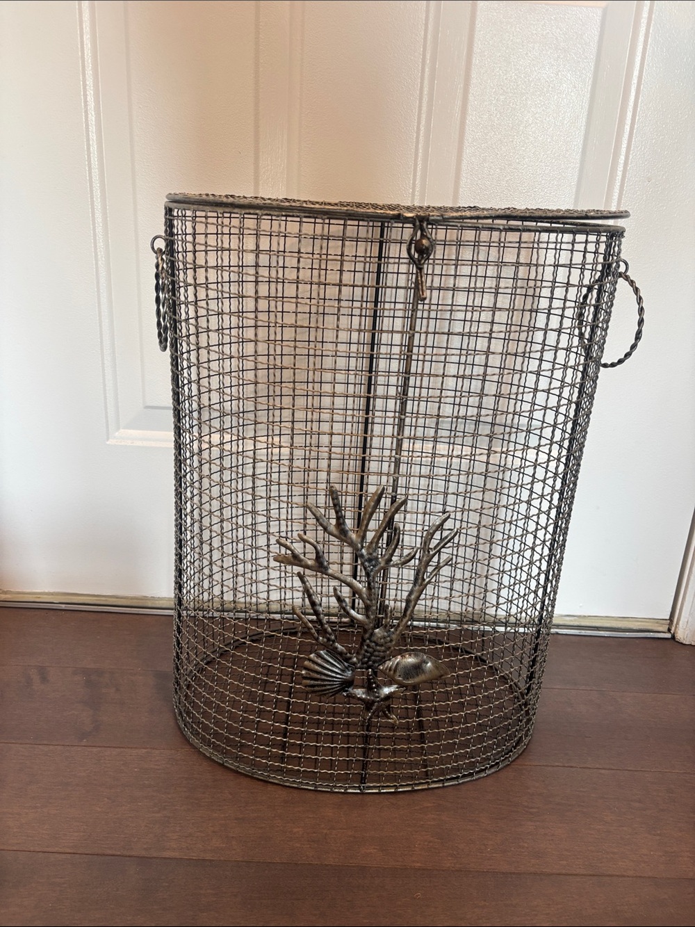 Decorative Metal Mesh Laundry Basket/Storage Shell Accent - Silver tone